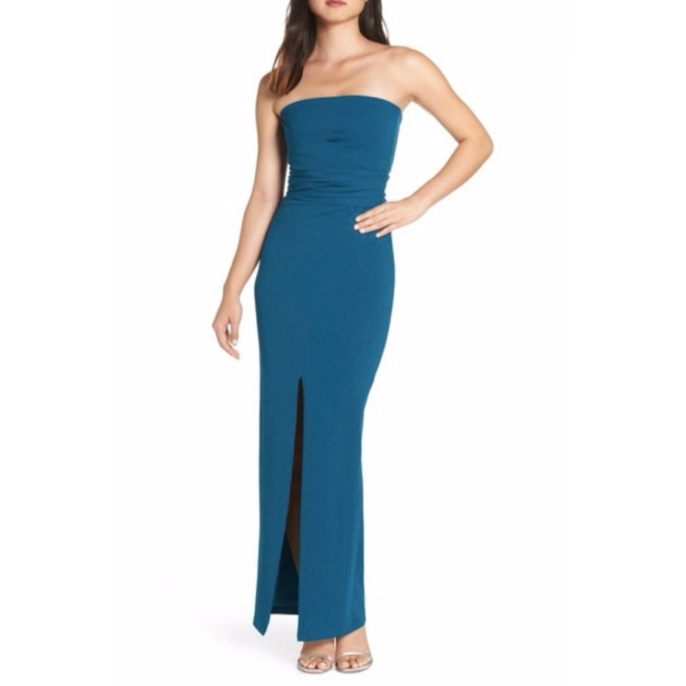 LULUS Own the Night Strapless Maxi Dress Turquoise